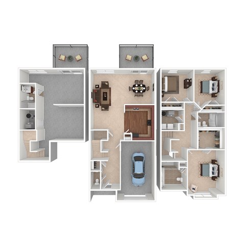 Floor plan for 3 beds, 3.5 baths, 2286 sqft